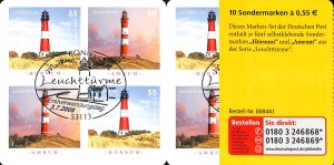 Germany Scott 2493-2494a FD Cancelled booklet self-adhesive stamps Lighthouses