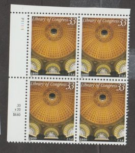 U.S. Scott #3390 Library of Congress Stamp - Mint NH Plate Block