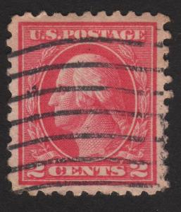 1914 US, 2c stamp, Used, George Washington, Sc 425, XF / Superb, Inverted U WMK