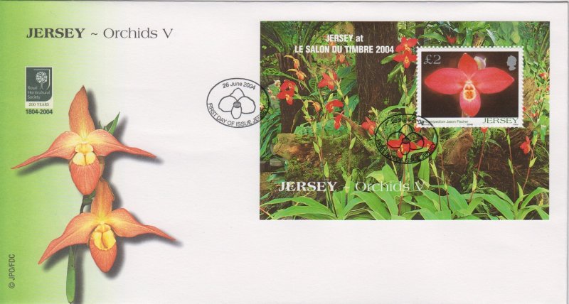 Jersey 2004  Orchids M/Sheet (Salon des Timbres) overprint, on FDC