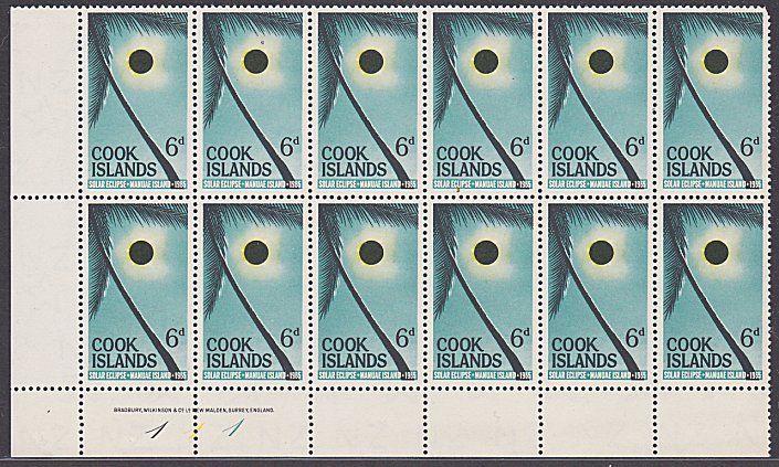 COOK IS 1965 Solar Eclipse plate / imprint block of 12 MNH.................87413