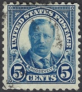 United States #557 5¢ Theodore Roosevelt (1922-25). Dark blue. Used.