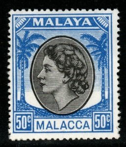 MALAYA MALACCA SG35 1955 50c BLACK & BRIGHT BLUE MNH