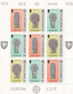 Isle of Man # 131-136, Europa -Carved Gravestones, Full Sheets, NH, 1/2 Cat.