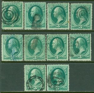 EDW1949SELL : USA 1870 Scott #136. 10 stamps. F-VF, Used. Light cancels Cat $325