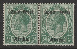 SOUTH WEST AFRICA 1923 Setting I on KGV ½d pair, variety 'broken T in West'.