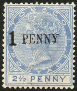 TOBAGO-1889 1d on 2½d Dull Blue Sg 29 toned gum AVERAGE MOUNTED MINT V48447