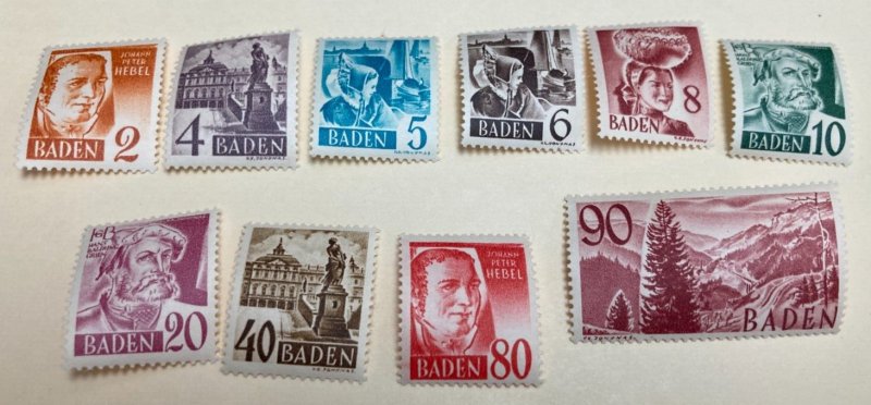 KAPPYSSTAMPS BADEN FRENCH OCCUP #5N28/40 NO PF COMPLETE SET OF 10 MINT  H38