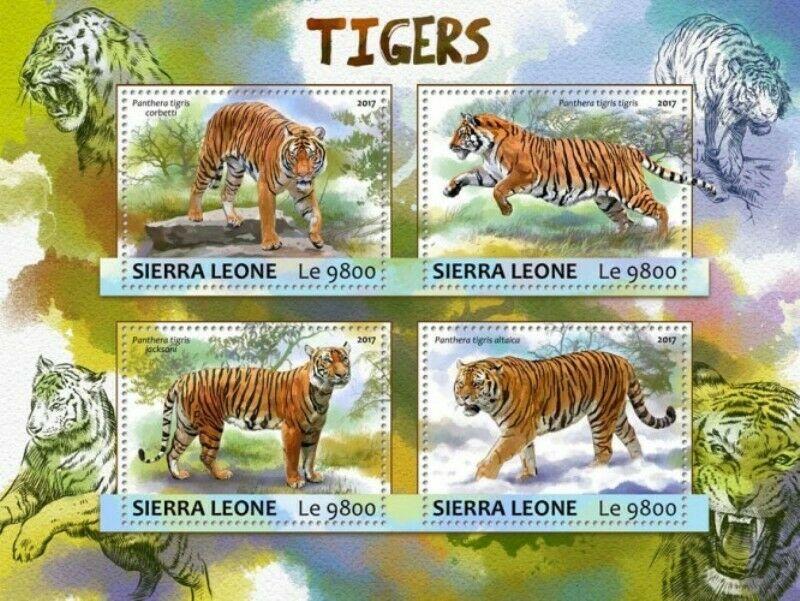 Sierra Leone - 2017 Tigers on Stamps - 4 Stamp Sheet - SRL17303a