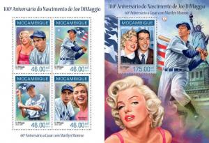 Joe DiMaggio Marilyn Monroe Baseball Cinema Sports Mozambique MNH stamp set