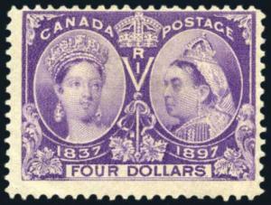 Canada #64 Mint Cat$1,400 :: Canada, 1897, $4 Purple