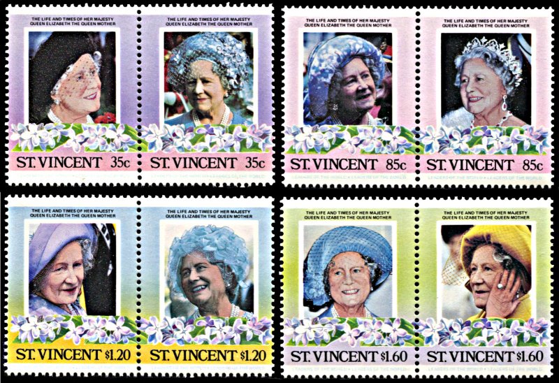 Saint Vincent 861-864, MNH, Queen Mother's 85th Birthday se-tenant pairs