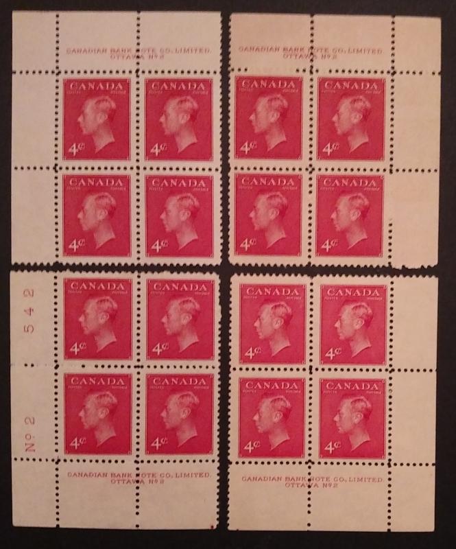 Canada 287 Plate Blocks Matched Set Plate No. 2 VF, F-VF MNH