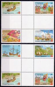 Dominica 1987 Sc#1029/1036 COLUMBUS 500th.Anniversary 3 CROSS BLOCKS UNIQUE MNH