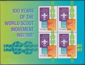 GAMBIA Sc# 3054.1 CPL MNH SCOUTING CENTENARY x 4 in SOUVENIR SHEET