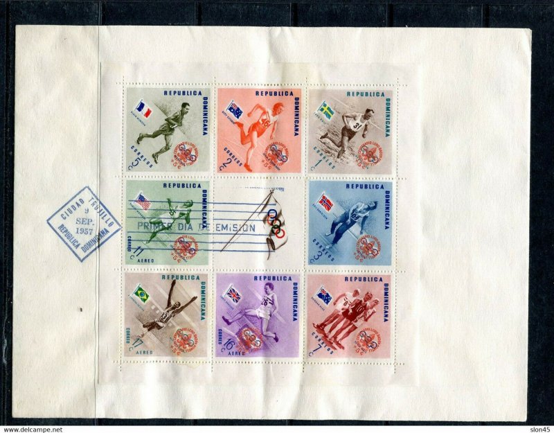 Dominican Olympics 4 FDC Sheets on Cover size 8.5x5.5 inch Perf+Imperf  Overprin 