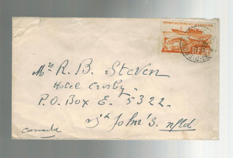 1950 St Pierre Miquelon airmail cover to St john's Canada