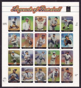 USA-Sc#3408- id12-unused NH sheet-Sports-Legends of Baseball-2000-