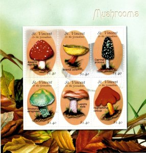 St. Vincent 2001 - SC# 2898 - Mushrooms, Flora, Plants - Sheet of 6 Stamps - MNH