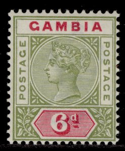 GAMBIA QV SG43, 6d olive green & carmine, LH MINT. Cat £18.