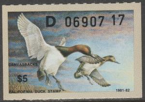 U.S.-CALIFORNIA 12, STATE DUCK HUNTING PERMIT STAMP. MINT, NH. VF