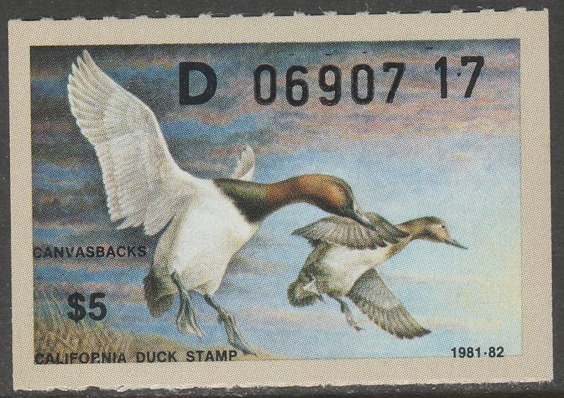 U.S.-CALIFORNIA 12, STATE DUCK HUNTING PERMIT STAMP. MINT, NH. VF