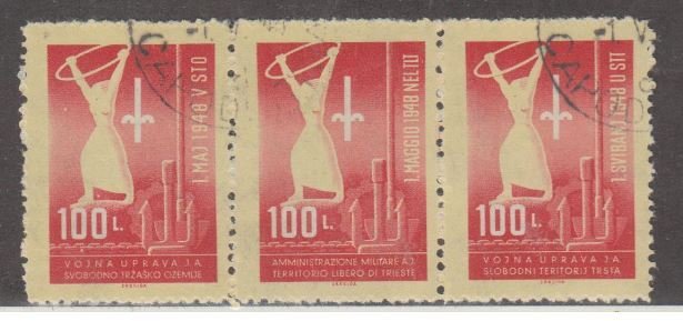 Yugoslavia Trieste Scott #3a Stamps - Used Strip of 3