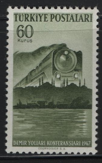TURKEY, 962, MNH, 1947, APPROACHING TRAIN, ISTANBUL SKYLINE & SIRKECI TERMINUS