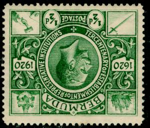 BERMUDA SG75w, ½d green, LH MINT. Cat £250.