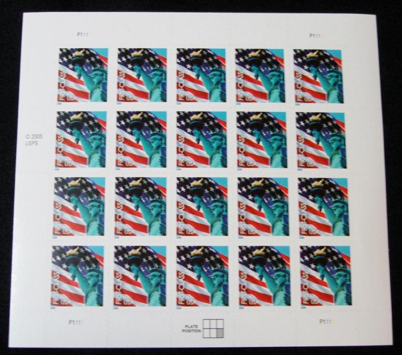 US #3966 MNH Pane of 20, Flag/Statue of Liberty, SCV $18.50 