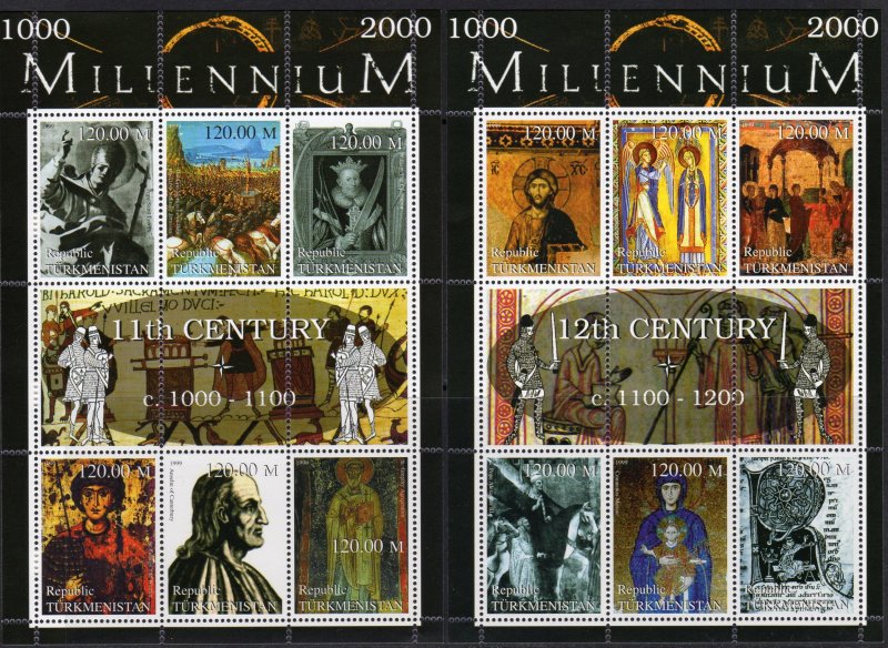 Turkmenistan 1999 MILLENNIUM (1000-2000) 9 Sheetlets of 6 + 3 Sheetlets of 9 MNH