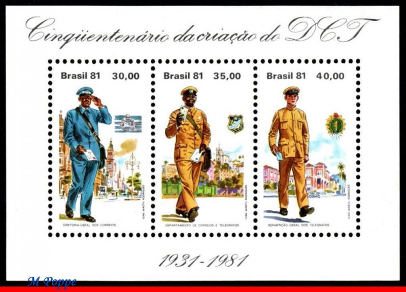 1733 BRAZIL 1981 DEPT. POSTS & TELEGRAPHS, 50 YEARS, MAILMAN, POST, RHM B-47 MNH