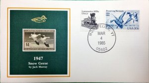 1985 50th Anniversary Duck Stamp FDC RW14 1947 SNOW GEESE, MONTPELIER, VERMONT
