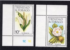 Trinidad & Tobago 1989 10c & 25c Flowers, Scott 393j, 396j MNH, value = $1.25