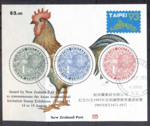 New Zealand 1993 Taipei '93 Stamp Ex, Round Kiwi MS FU