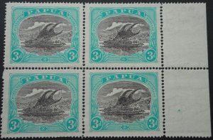 Papua 1916 Three Pence block of four SG 98b u/mint