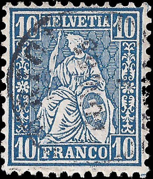 Switzerland 1862 Sc 44 uvf (copy 2) w/ free color variety copy