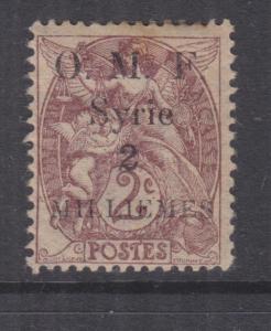 SYRIA, 1920 thin OMF 2m. on 2c. Claret, lhm.