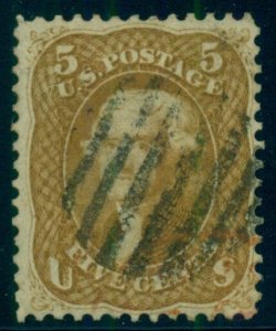 US #67 5¢ buff, used w/black and red cancels Weiss certificate, Scott $750.00