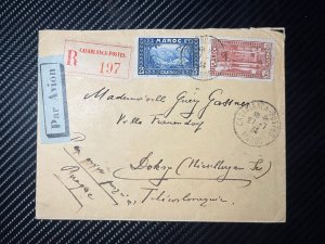 1934 Registered Maroc Morocco Airmail Cover Casablanca to Prague Czechoslovakia