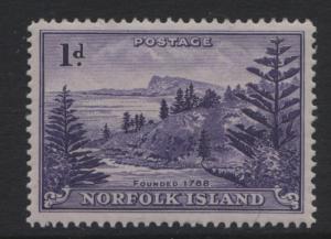 Norfolk Is - Scott 2- Ball Bay -1947 - MH - Violet - Single 1d Stamp