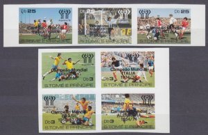 1978 Sao Tome and Principe 551b-54bVB,55b-57bstrip 1978 FIFA World Cup Overprint