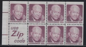 Scott # 1394d Lot E305  8c Eisenhower booklet pane of 7 plus label  Mint NG
