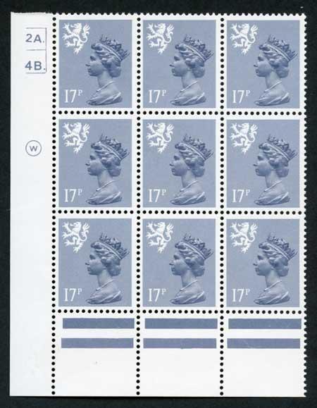 S43 17p Grey Blue Cyl 2ADot/4BDot U/M Block 9