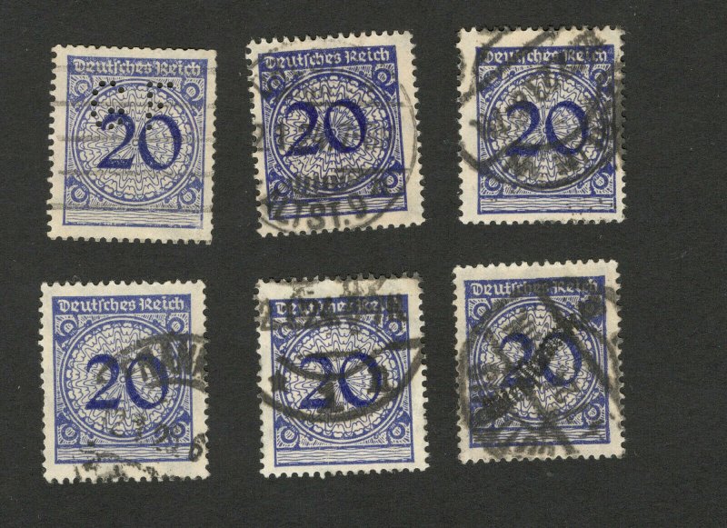 GERMANY -6 USED SAME OLD STAMPS-ONE STAMP PERFIN,PERFINS (341)