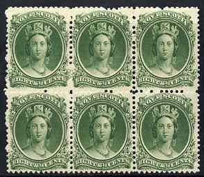 Nova Scotia 1863 QV 8.5c green block of 6 mounted mint (f...