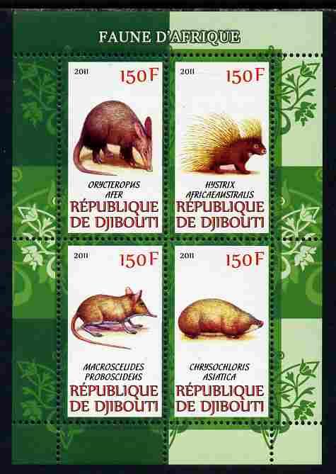 Djibouti 2011 Africa Fauna Animals Porcupines Shrews Aardvark M/S Stamps MNH