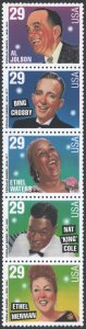 SC#2849-53 29¢ Popular Singers Vertical Strip of Five (1994) MNH
