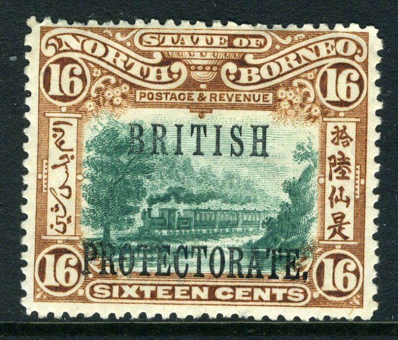 NORTH BORNEO-1901-5 16c Green & Chestnut Perf 14½x15.  A mounted mint Sg 136a