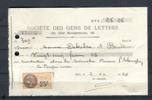 FRANCE; 1920s early fine used Revenue Document stamped item